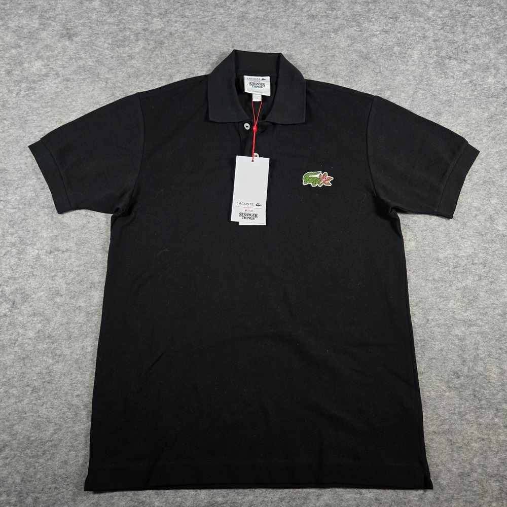 Lacoste Mens Black Stranger Things Demogorgon Classic Fit Polo Shirt Size 2
